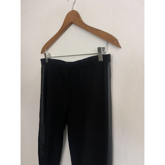 Eileen Fisher M Black Pants Genuine Leather Side Trim Knit Stretch Pull On - Picture 5 of 9